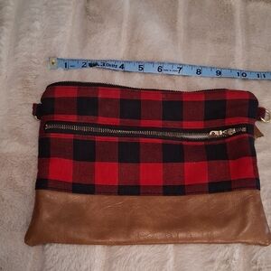 Cove Red and Black Buffalo Plaid Bag with Tan Faux Leather Accents